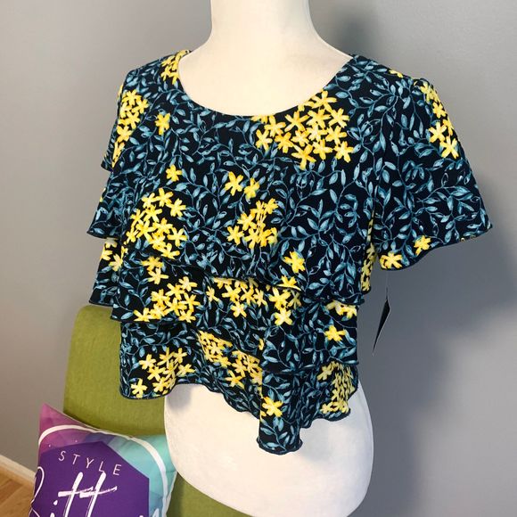 Zara Tops Zara Blue Floral Ruffle Crop Top New Poshmark